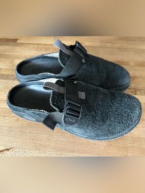 Chaco Black Fuzzy Slip-On Clogs with Adjustable Buckle